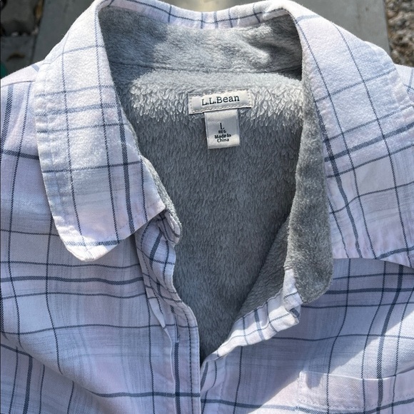 L.L. Bean COZY Lined Flannel Pink Gray and White Size L Jacket/ Shirt - Picture 7 of 16